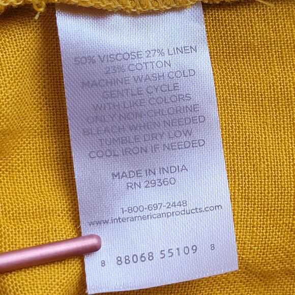 Babydoll Mustard Yellow Top Size M Ruffle Linen Blend Shoulder Bows Sleeveless - Picture 11 of 11